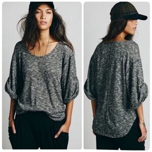 Free People Marled Gray Scoop Neck Pullover Sweater